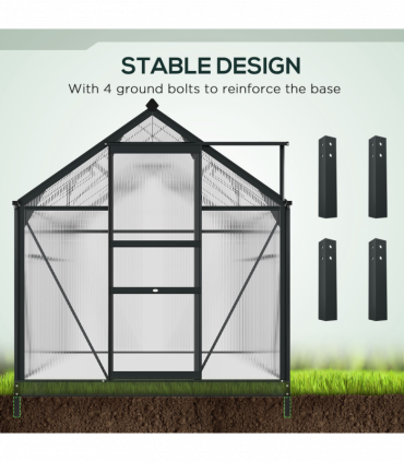 Polycarbonate Walk-In Garden Greenhouse Aluminium Frame w/ Slide Door 6 x 10ft
