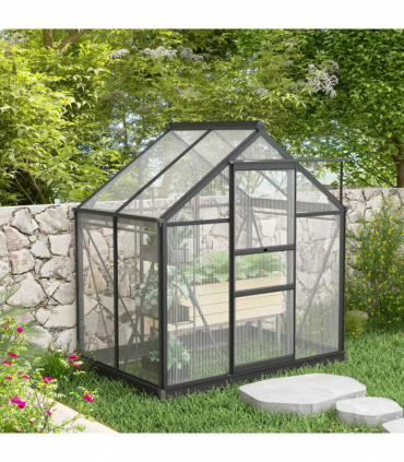 Polycarbonate Walk-In Garden Greenhouse Aluminium Frame w/ Slide Door 6 x 4ft