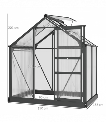 Polycarbonate Walk-In Garden Greenhouse Aluminium Frame w/ Slide Door 6 x 4ft