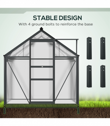 Polycarbonate Walk-In Garden Greenhouse Aluminium Frame w/ Slide Door 6 x 4ft