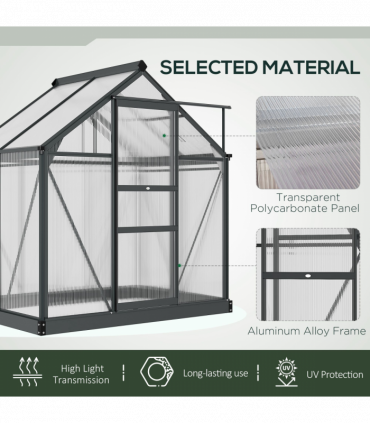 Polycarbonate Walk-In Garden Greenhouse Aluminium Frame w/ Slide Door 6 x 4ft