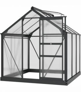 Polycarbonate Walk-In Garden Greenhouse Aluminium Frame w/ Slide Door 6 x 6ft