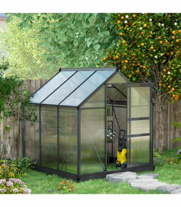 Polycarbonate Walk-In Garden Greenhouse Aluminium Frame w/ Slide Door 6 x 6ft