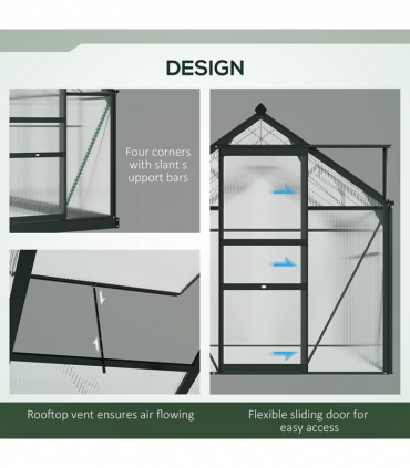 Polycarbonate Walk-In Garden Greenhouse Aluminium Frame w/ Slide Door 6 x 6ft