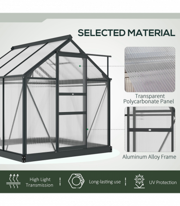 Polycarbonate Walk-In Garden Greenhouse Aluminium Frame w/ Slide Door 6 x 6ft