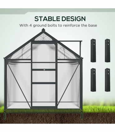 Polycarbonate Walk-In Garden Greenhouse Aluminium Frame w/ Slide Door 6 x 6ft