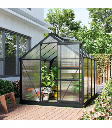 Polycarbonate Walk-In Garden Greenhouse Aluminium Frame w/ Slide Door 6 x 8ft