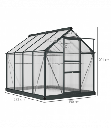 Polycarbonate Walk-In Garden Greenhouse Aluminium Frame w/ Slide Door 6 x 8ft
