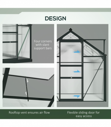 Polycarbonate Walk-In Garden Greenhouse Aluminium Frame w/ Slide Door 6 x 8ft