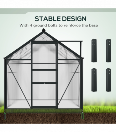Polycarbonate Walk-In Garden Greenhouse Aluminium Frame w/ Slide Door 6 x 8ft