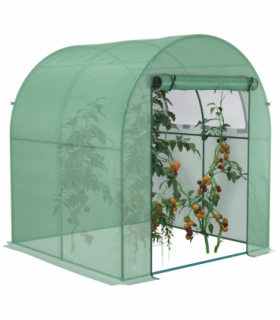 Polytunnel Greenhouse for Garden W/ Mesh Window and Steel Frame, 1.8 x 1.8 x 2 m