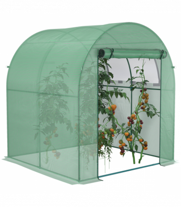 Polytunnel Greenhouse for Garden W/ Mesh Window and Steel Frame, 1.8 x 1.8 x 2 m