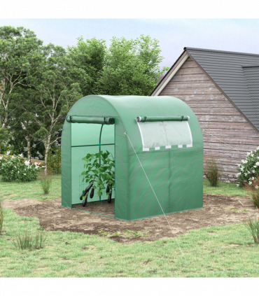 Polytunnel Greenhouse for Garden W/ Mesh Window and Steel Frame, 1.8 x 1.8 x 2 m
