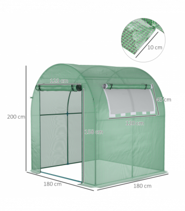 Polytunnel Greenhouse for Garden W/ Mesh Window and Steel Frame, 1.8 x 1.8 x 2 m