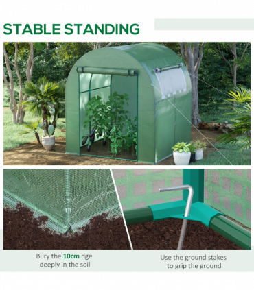 Polytunnel Greenhouse for Garden W/ Mesh Window and Steel Frame, 1.8 x 1.8 x 2 m