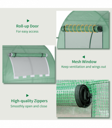 Polytunnel Greenhouse for Garden W/ Mesh Window and Steel Frame, 1.8 x 1.8 x 2 m