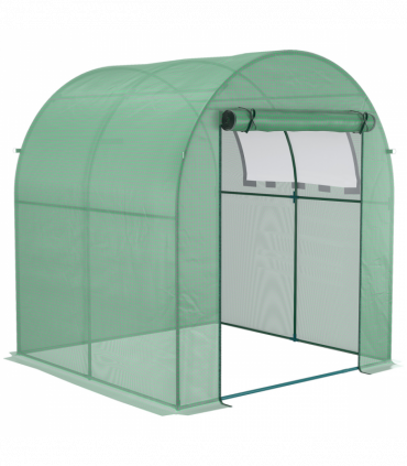 Polytunnel Greenhouse for Garden W/ Mesh Window and Steel Frame, 1.8 x 1.8 x 2 m