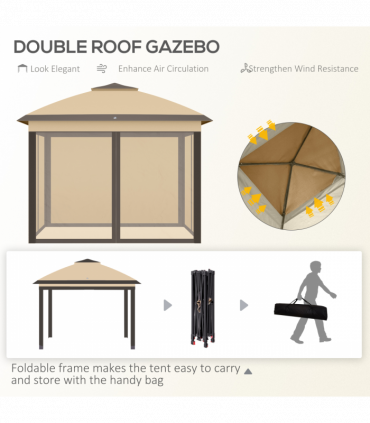 Pop Up Gazebo Height Adjustable Canopy Tent w/ Carrying Bag, Beige