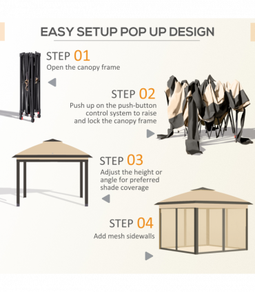 Pop Up Gazebo Height Adjustable Canopy Tent w/ Carrying Bag, Beige