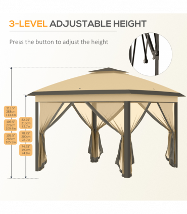 Pop Up Gazebo Height Adjustable Canopy Tent w/ Carrying Bag, Beige