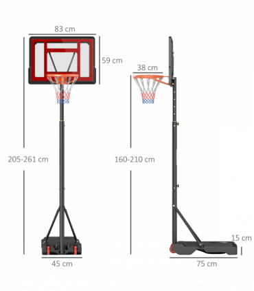 Portable Basketball Stand 160-210cm Adjustable Height Sturdy Rim Hoop Base Net