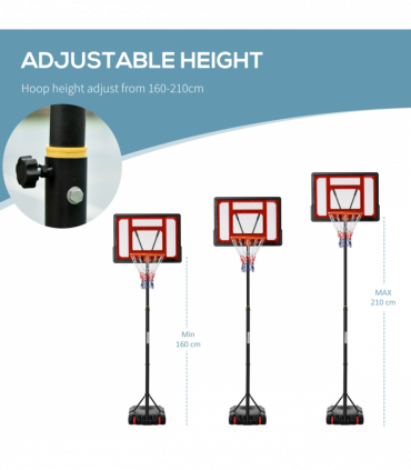 Portable Basketball Stand 160-210cm Adjustable Height Sturdy Rim Hoop Base Net