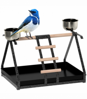 Portable Bird Stand Resting Stainless Steel Base Perch Ladder Bowls