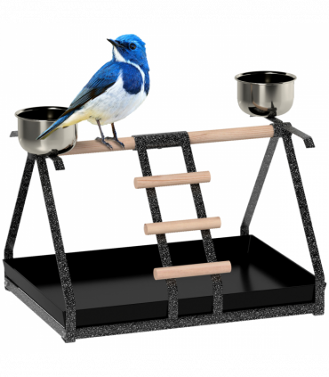 Portable Bird Stand Resting Stainless Steel Base Perch Ladder Bowls