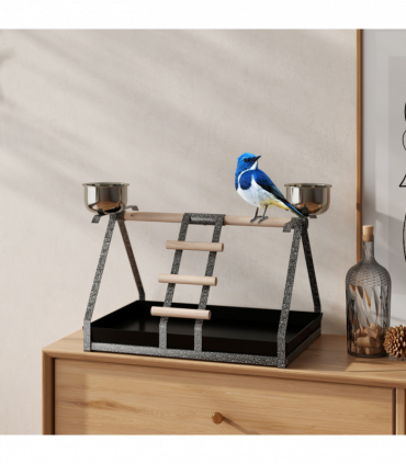 Portable Bird Stand Resting Stainless Steel Base Perch Ladder Bowls
