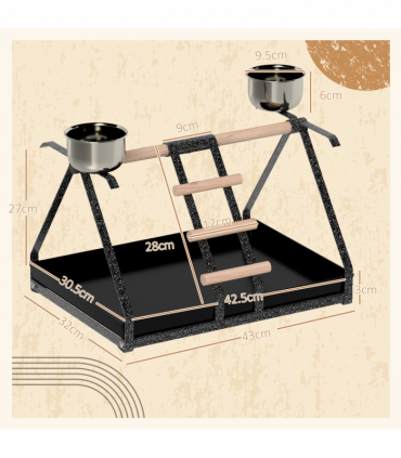 Portable Bird Stand Resting Stainless Steel Base Perch Ladder Bowls