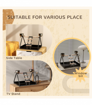 Portable Bird Stand Resting Stainless Steel Base Perch Ladder Bowls