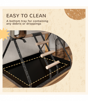 Portable Bird Stand Resting Stainless Steel Base Perch Ladder Bowls