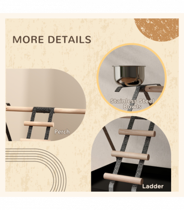 Portable Bird Stand Resting Stainless Steel Base Perch Ladder Bowls