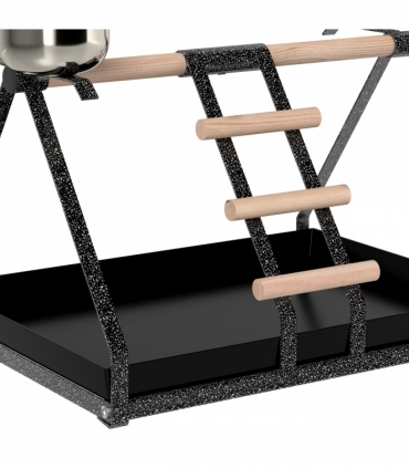 Portable Bird Stand Resting Stainless Steel Base Perch Ladder Bowls