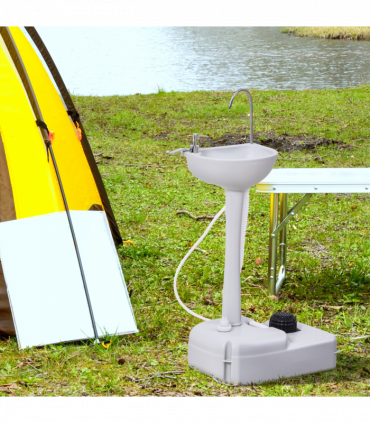 Portable Camping Sink with Towel Holder & Soap Dispenser Hand Wash Outsunny