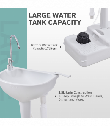 Portable Camping Sink with Towel Holder & Soap Dispenser Hand Wash Outsunny