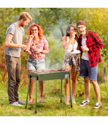 Portable Charcoal Barbecue Grill with Seasoning Baskets and Hooks