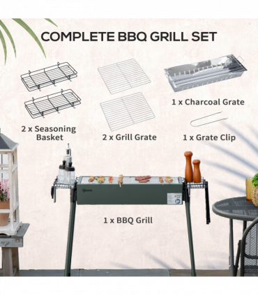 Portable Charcoal Barbecue Grill with Seasoning Baskets and Hooks