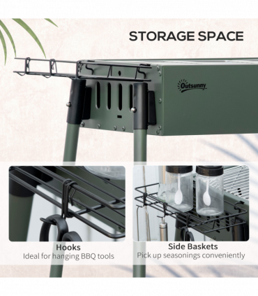 Portable Charcoal Barbecue Grill with Seasoning Baskets and Hooks