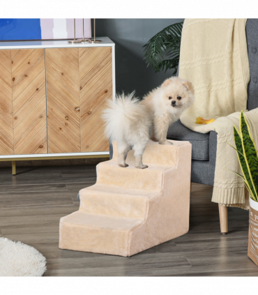 Portable Dog Stairs with Washable Plush Cover, for High Bed Sofa - Beige