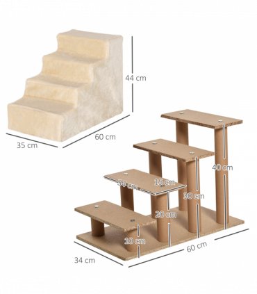 Portable Dog Stairs with Washable Plush Cover, for High Bed Sofa - Beige