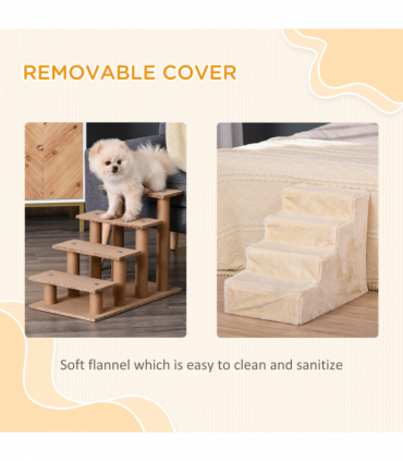 Portable Dog Stairs with Washable Plush Cover, for High Bed Sofa - Beige