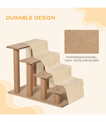 Portable Dog Stairs with Washable Plush Cover, for High Bed Sofa - Beige