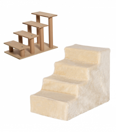 Portable Dog Stairs with Washable Plush Cover, for High Bed Sofa - Beige