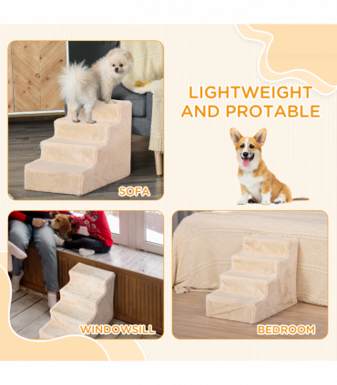 Portable Dog Stairs with Washable Plush Cover, for High Bed Sofa - Beige