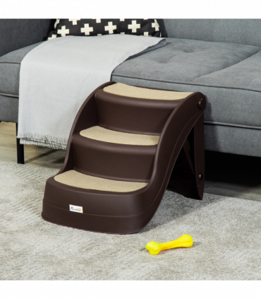 Portable Dog Steps Non-slip Pet Stairs 3-Step Design for High Beds Sofas, Brown