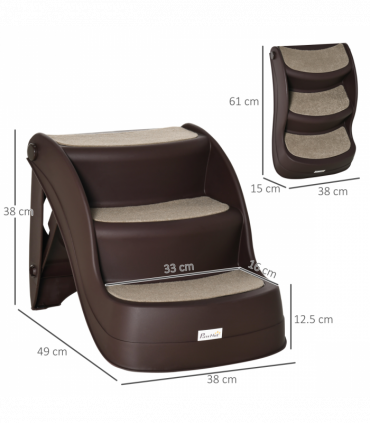 Portable Dog Steps Non-slip Pet Stairs 3-Step Design for High Beds Sofas, Brown