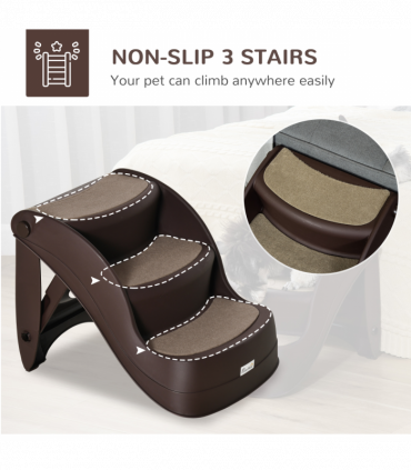 Portable Dog Steps Non-slip Pet Stairs 3-Step Design for High Beds Sofas, Brown