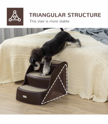 Portable Dog Steps Non-slip Pet Stairs 3-Step Design for High Beds Sofas, Brown