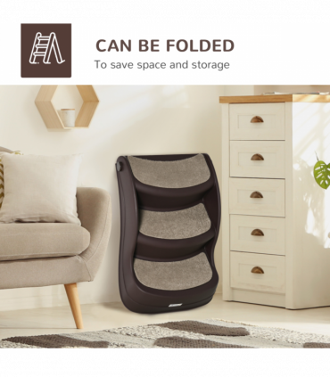 Portable Dog Steps Non-slip Pet Stairs 3-Step Design for High Beds Sofas, Brown